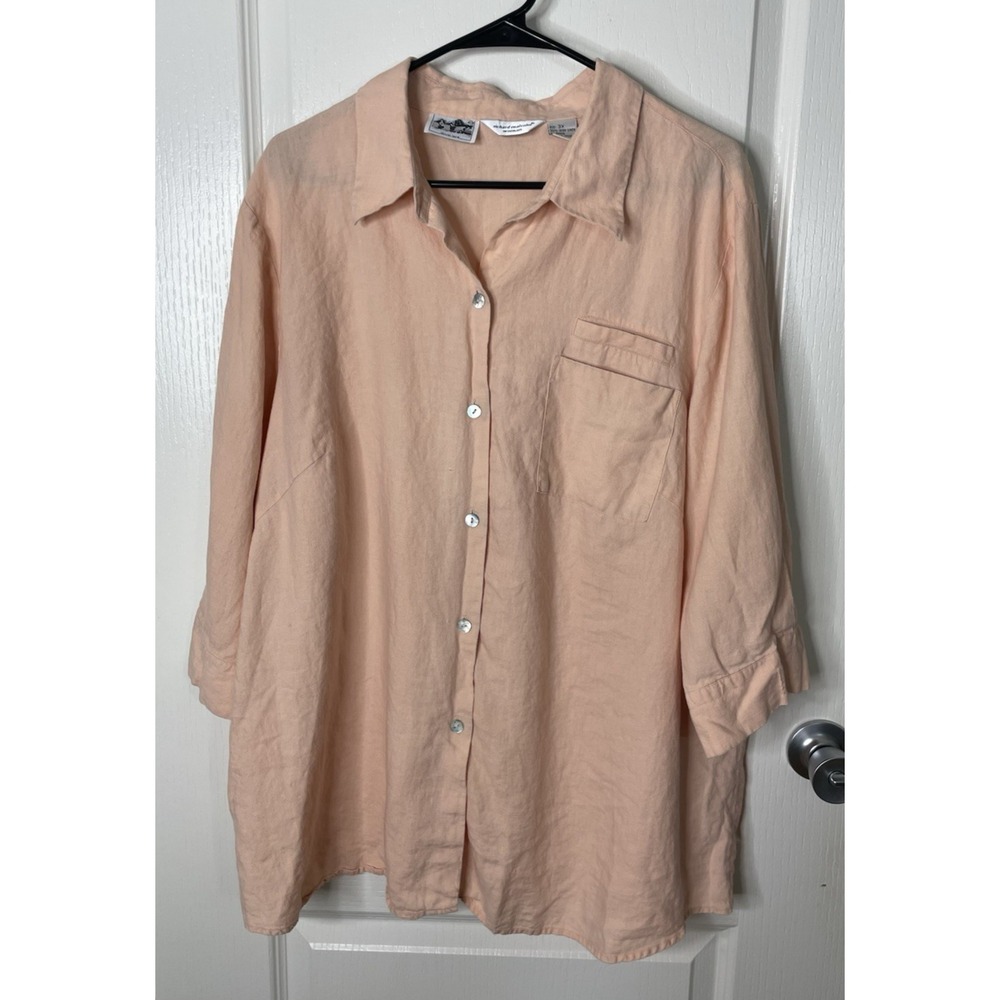Richard Malcolm Irish Linen Shirt Womens 3X Peach Coastal Lagenlook Old Money